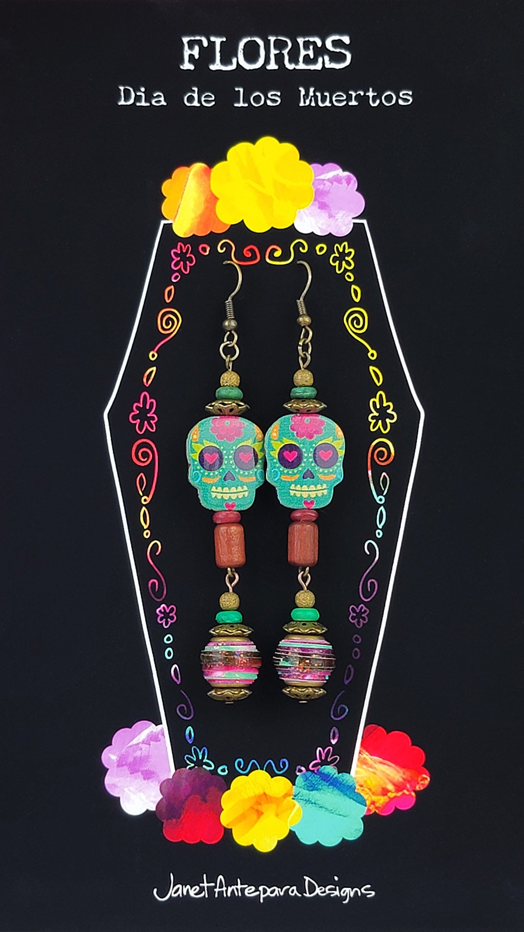 Dia de los Muertos-Tres, Art Earrings