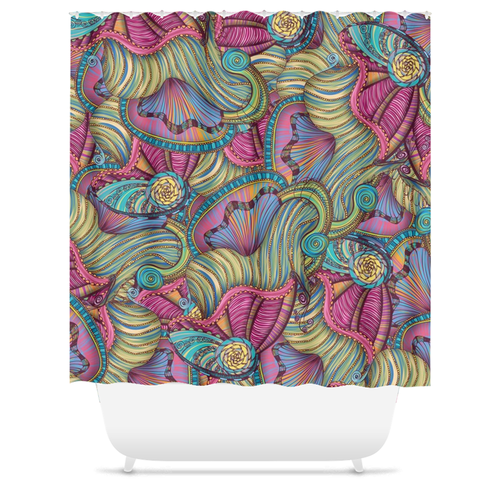 Mermaid Seashells Pattern Shower Curtain